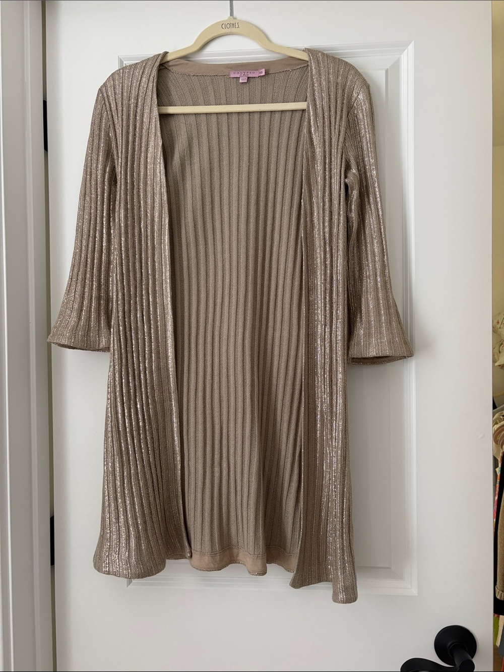 Metallic Taupe Ribbed Open Cardigan